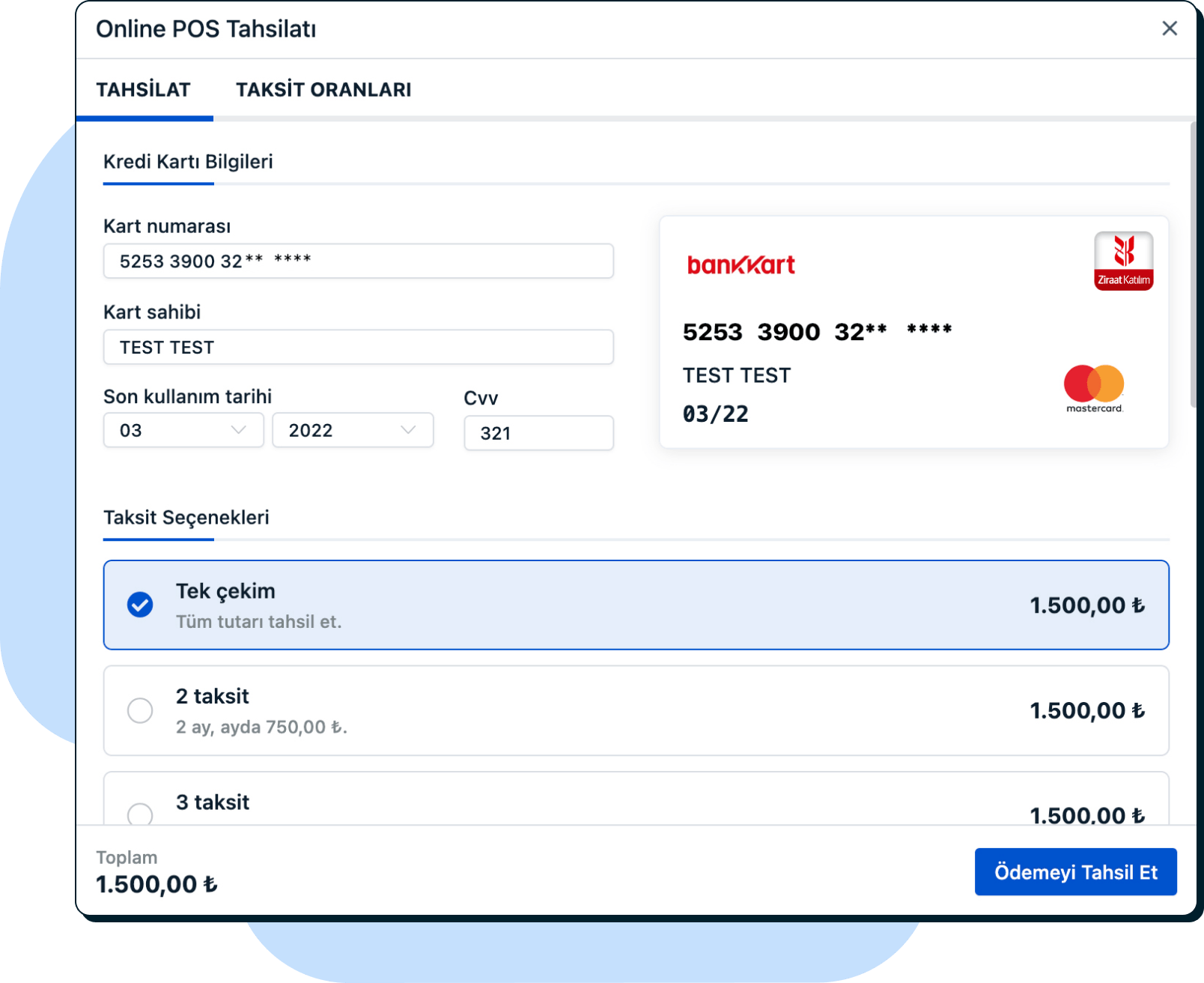 Kredi kartı tahsilatlarınızı Online POS Tahsilat ile alın.