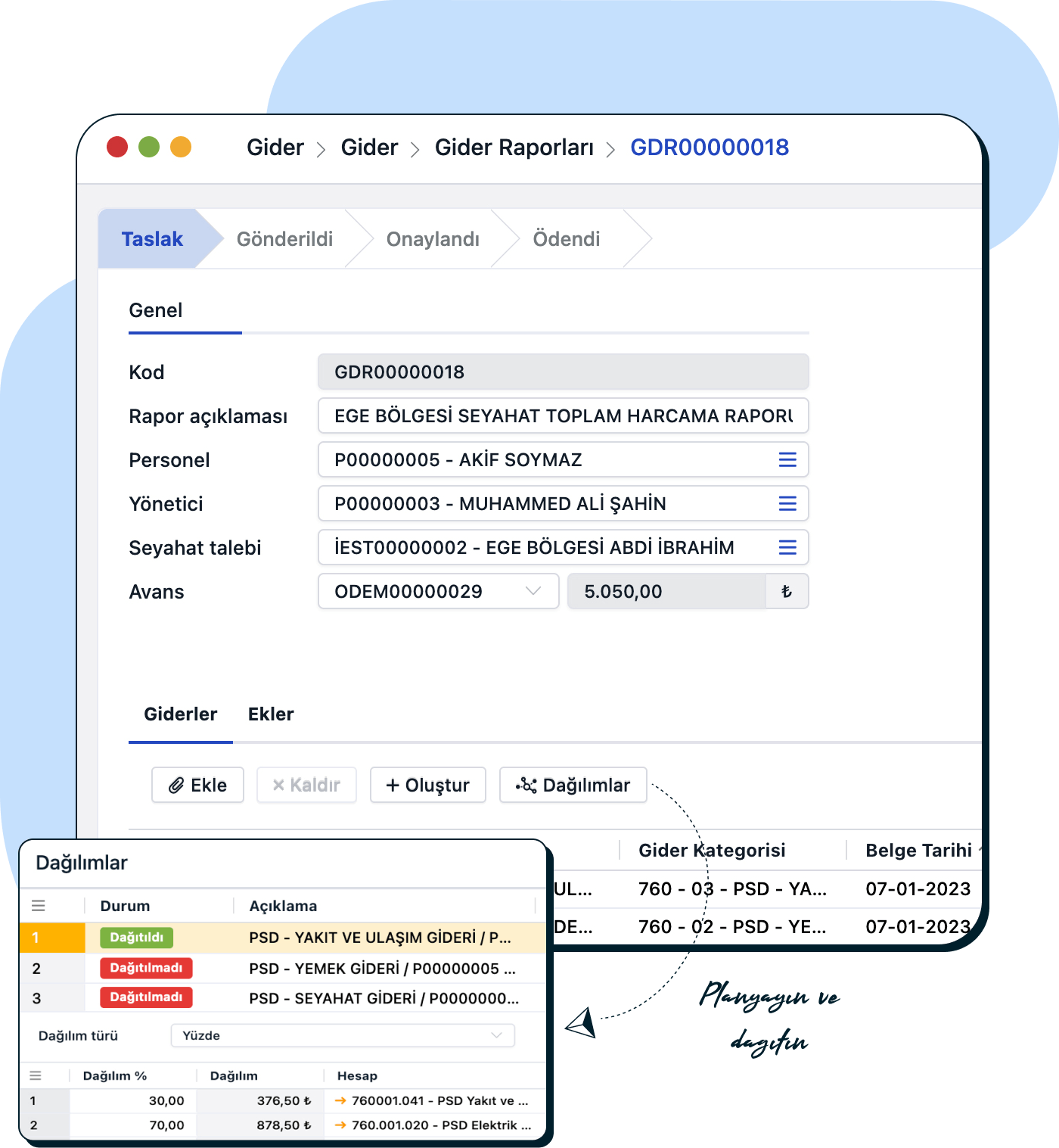 Giderler için yapılan ödemeleri takip edin.