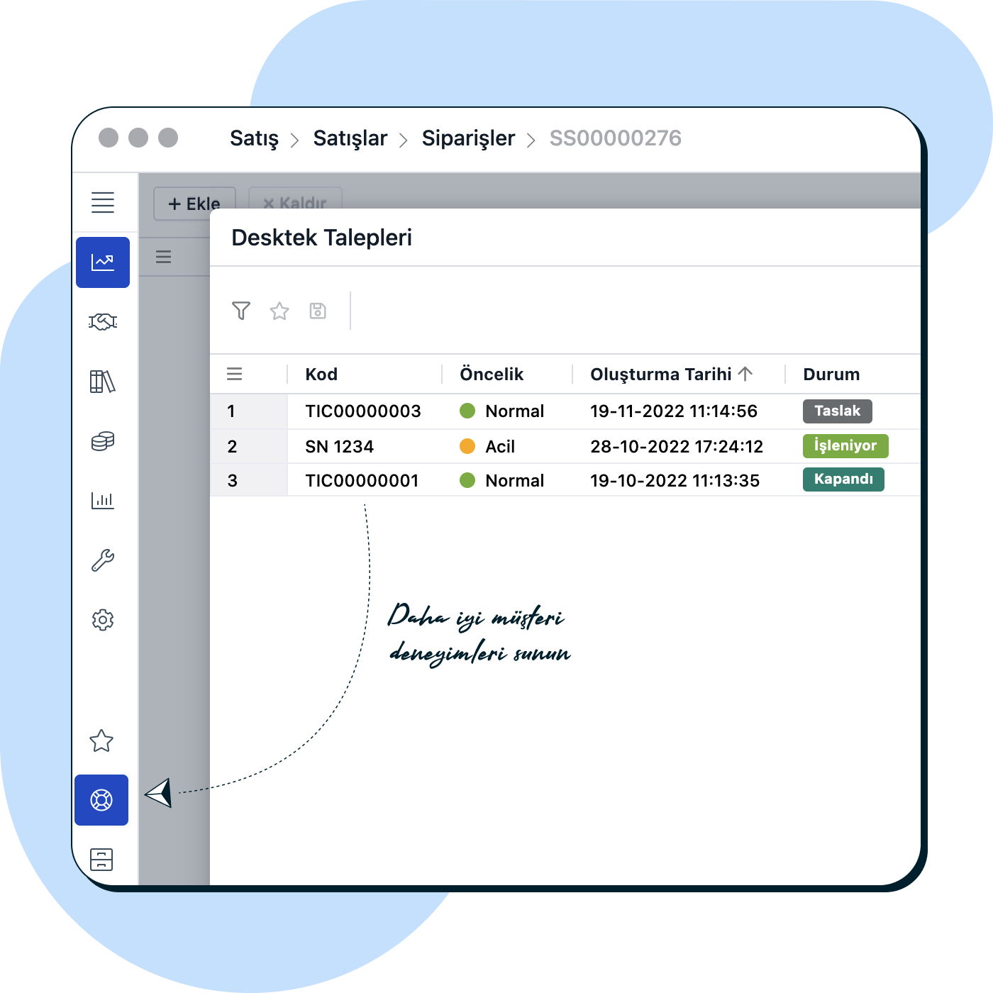 Soru işareti doğuran her olay için ticket açın.