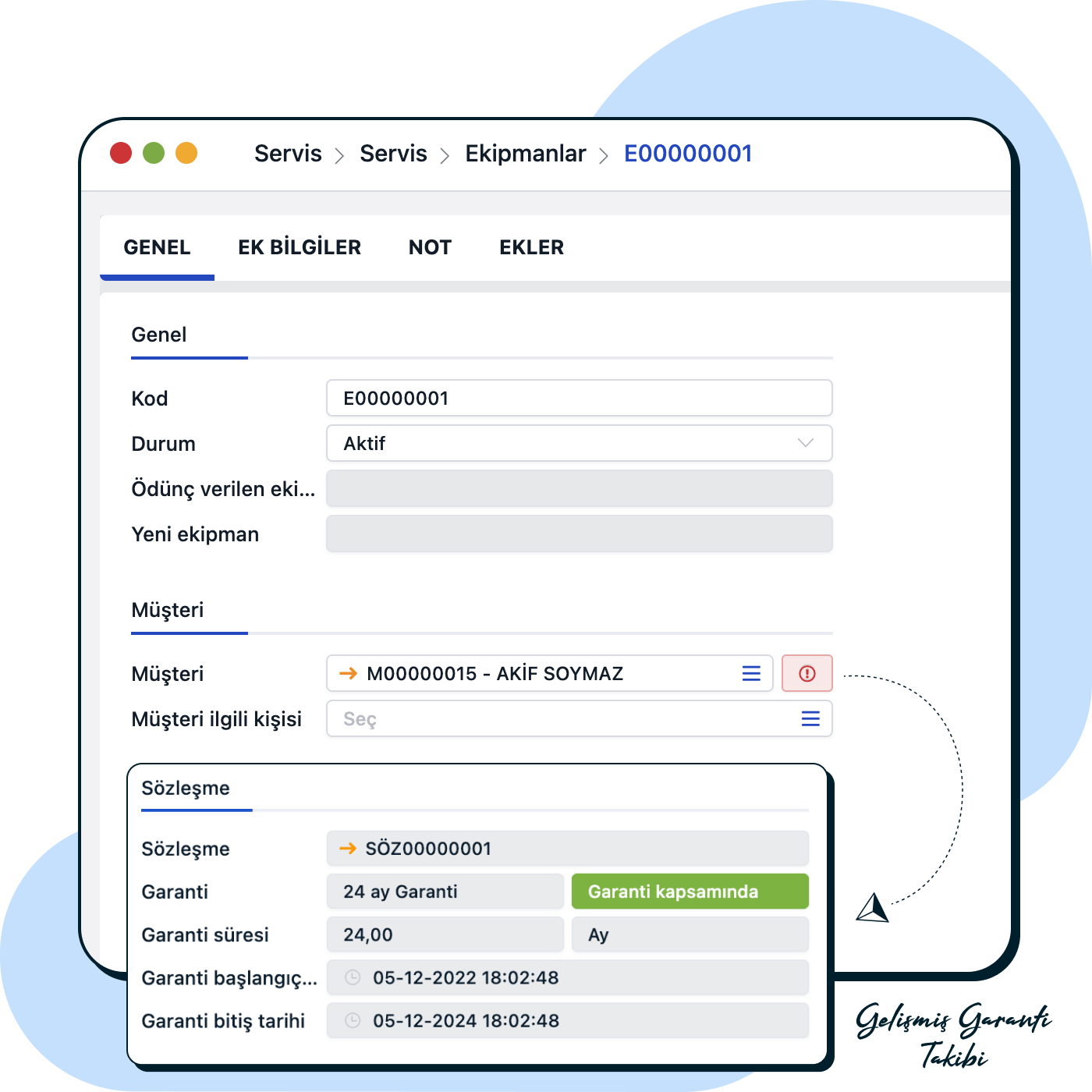 Bakım ve tamir için ekipman oluşturarak süreç geçmişini bilin.