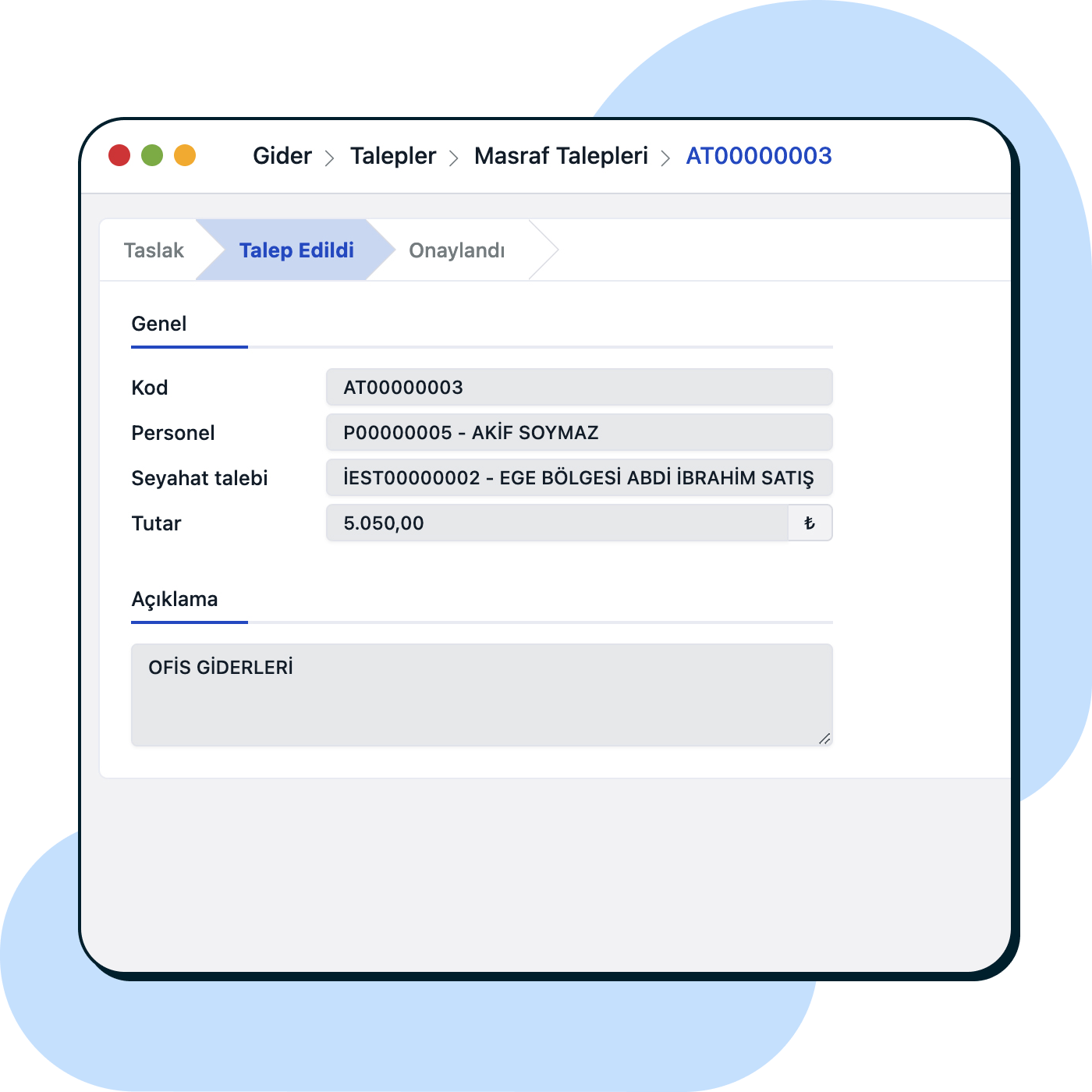 Masraflar için finanstan ödeme talep edin.